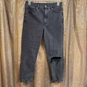 Express Black Gray Super High Waisted Distressed Mom Jeans Size 10